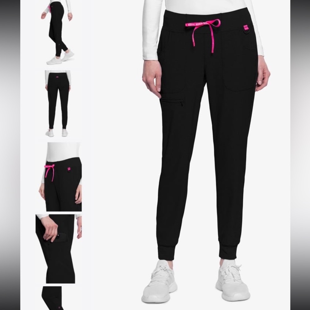 Med Couture Black Jogger scrub pants with Pink Drawstring